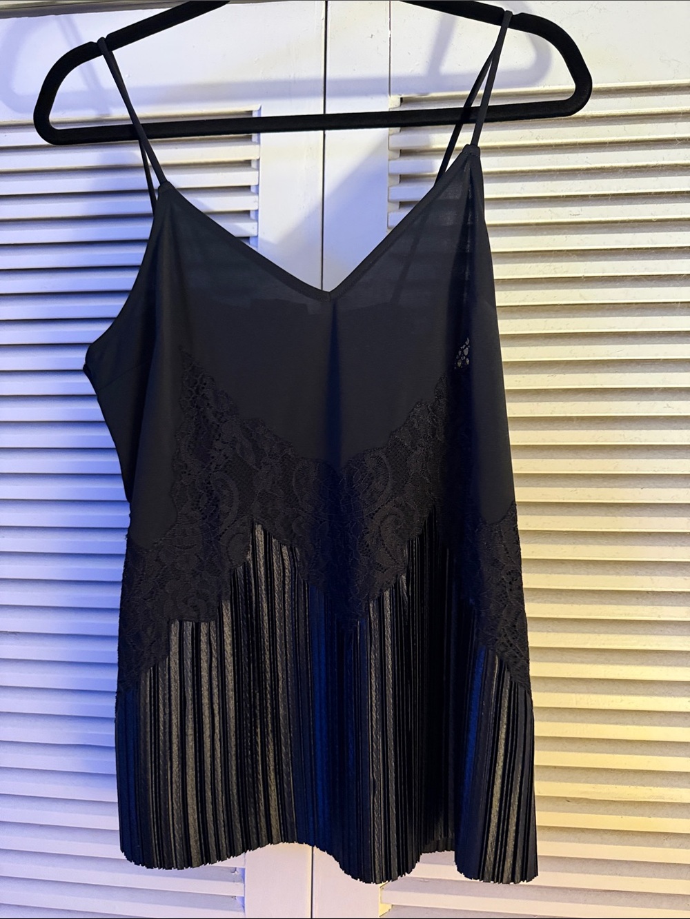 Express Black Lace-Trim Pleated Slip Camisole